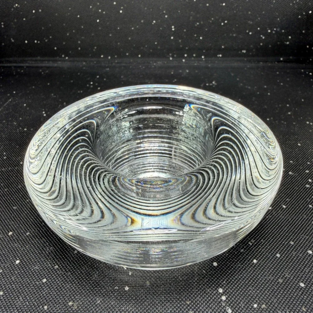 Iittala Aino Aalto Clear Glass Ribbed Tea Light Votive Candle Holder 4x2 Heavy